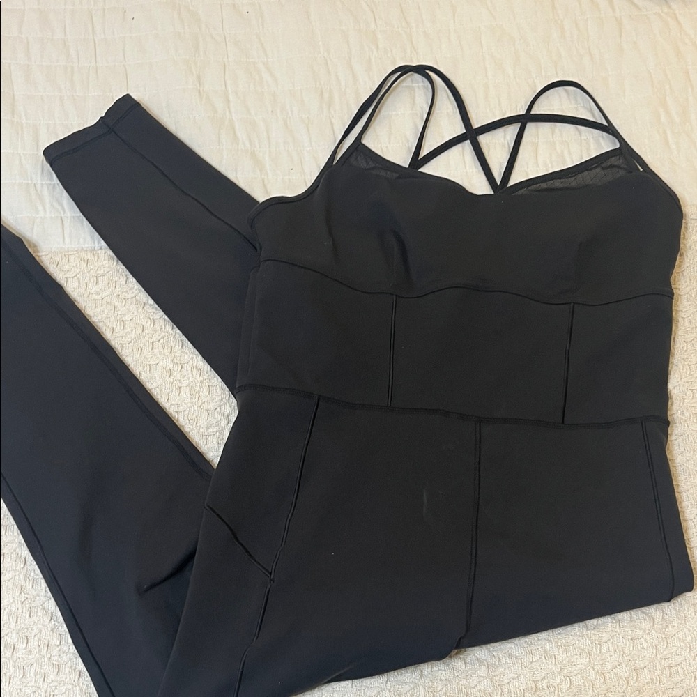 Calia Black Athletic Jumpsuit With Mesh Detailing